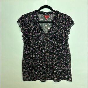 Sheer floral top with ruffles